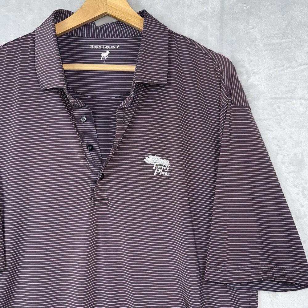 Horn Legend Performance Polo Shirt Men L Purple Stripe Torrey Pines Golf Stretch